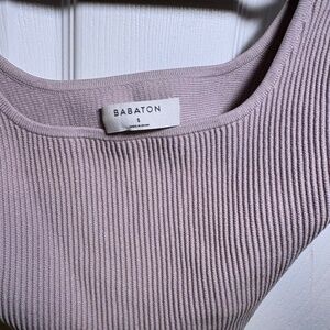 Babaton Aritzia Ribbed Knit Cropped Tank Top Mauve Square Neck Size S